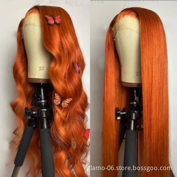 100% Human Hair Wigs Perruques Peruviennes Lace Closure Ginger Wig Cabello-Hum Haare